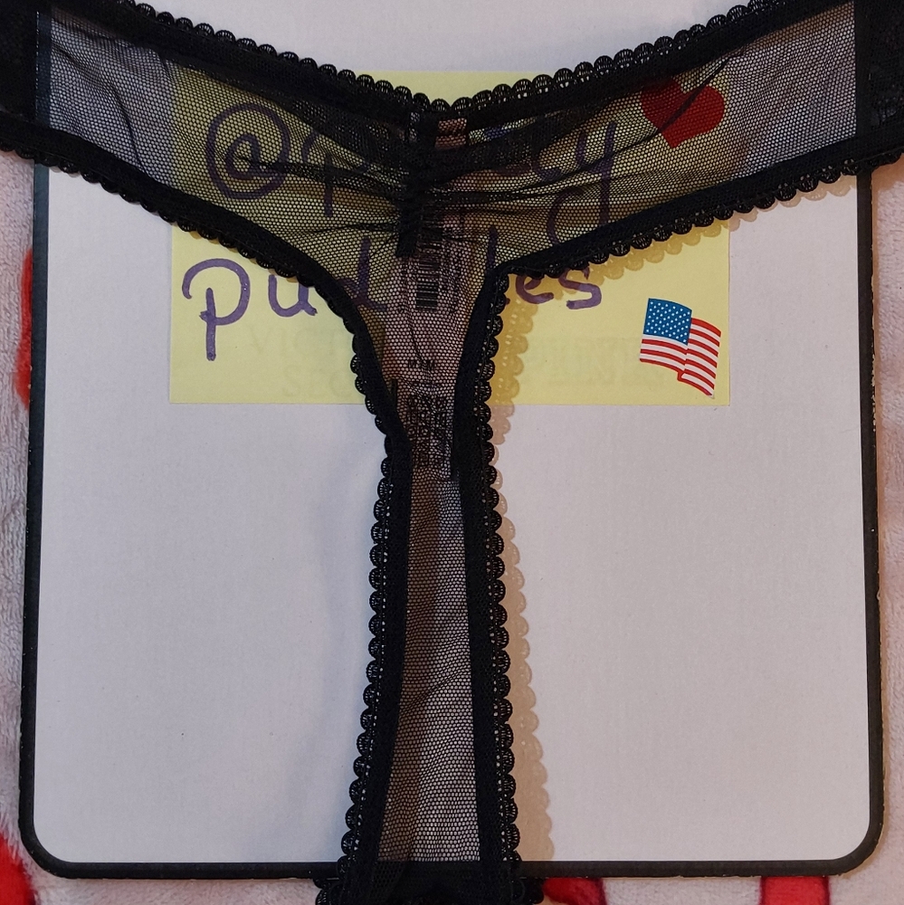 🖤 VS Dream Angels Black Corded Lace with Satin Bow Sides Thong Panty 🖤 - Picture 5 of 12